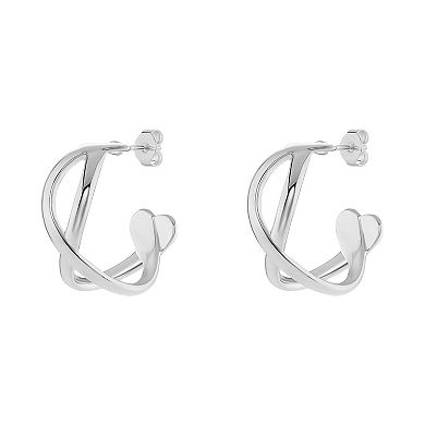 PRIMROSE Silver Tone Polished Twisted C Hoop Earrings