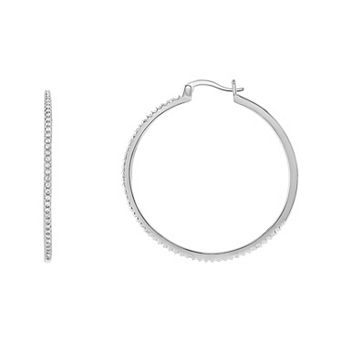 PRIMROSE Silver Tone Pave Cubic Zirconia Hoop Earrings