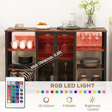 Homcom Led Wine Cabinet With Charging Station Glass Holders, Rustic Brown