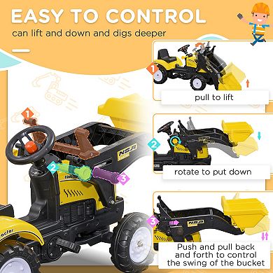 Aosom Kids Ride On Excavator With Front Loader Digger For 3 Year Old