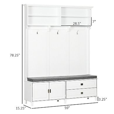 Hall Tree With Storage Bench With Storage Shelves, Cabinet And Drawers White