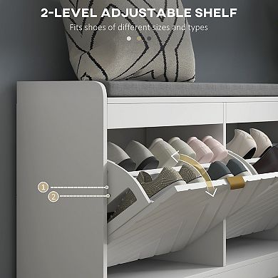 Homcom Shoe Bench With 2 Flip Drawers, Cushion, 8 Pairs For Entryway White