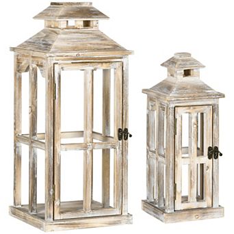 2 Pack 28"/20" Rustic Wooden Lantern Decorative Home Decor, Natural Wood