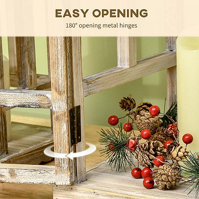 2 Pack 28"/20" Rustic Wooden Lantern Decorative Home Decor, Natural Wood