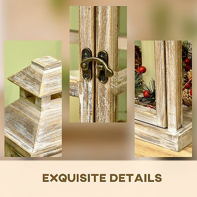 2 Pack 28"/20" Rustic Wooden Lantern Decorative Home Decor, Natural Wood