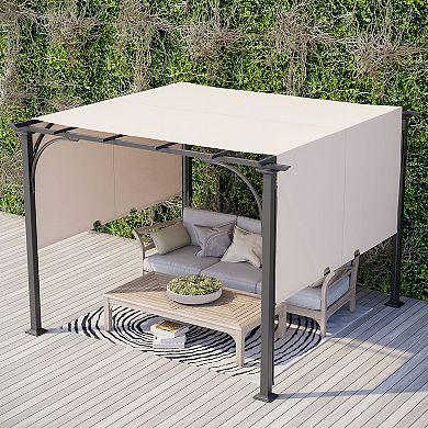 10' Outdoor Pergola Gazebo Retractable Side Canopy W/ Steel Frame, Beige