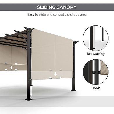 10' Outdoor Pergola Gazebo Retractable Side Canopy W/ Steel Frame, Beige