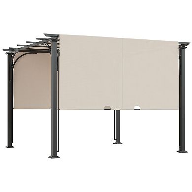 10' Outdoor Pergola Gazebo Retractable Side Canopy W/ Steel Frame, Beige