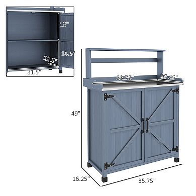 Potting Bench With Storage Cabinet, Shelf For Backyard, Gray