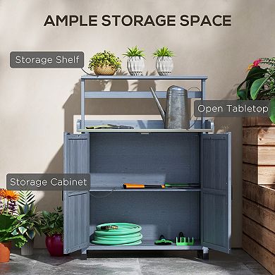 Outsunny Potting Bench with Storage Cabinet, Shelves for Backyard