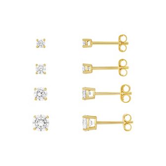 PRIMROSE Cubic Zirconia 2.5 mm, 3 mm, 4 mm & 5 mm Stud Earrings Quartet