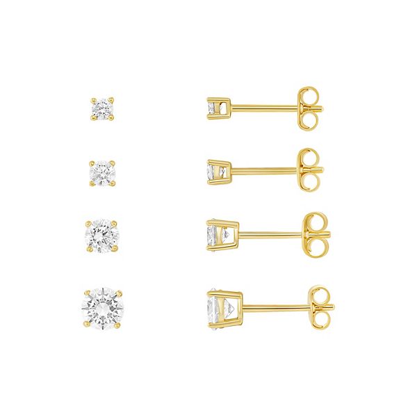 PRIMROSE Cubic Zirconia 2.5 mm, 3 mm, 4 mm & 5 mm Stud Earrings Quartet - Gold Tone