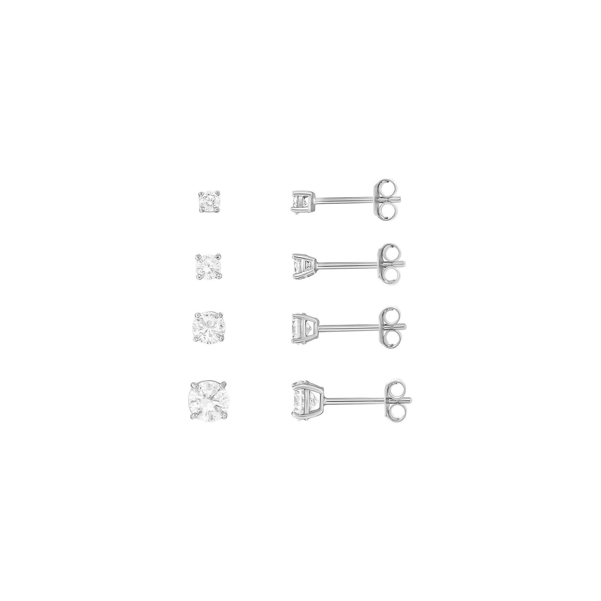 PRIMROSE Cubic Zirconia 2.5 mm, 3 mm, 4 mm & 5 mm Stud Earrings Quartet, Wo