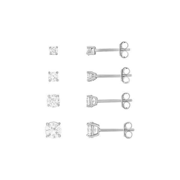 PRIMROSE Cubic Zirconia 2.5 mm, 3 mm, 4 mm & 5 mm Stud Earrings Quartet - Silver Tone White