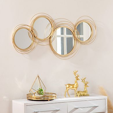Modern Metal Wall Art With Mirror, Wall Sculpture Gold Décor For Living Room