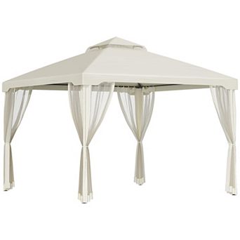 9.6' X 9.6' Outdoor Patio Gazebo Pavilion Canopy Tent W/ 2 tier Roof Cream