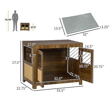 Small To Medium Sized Dog Kennel Furniture Indoors With Rattan And Double Doors