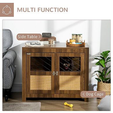 Small To Medium Sized Dog Kennel Furniture Indoors With Rattan And Double Doors