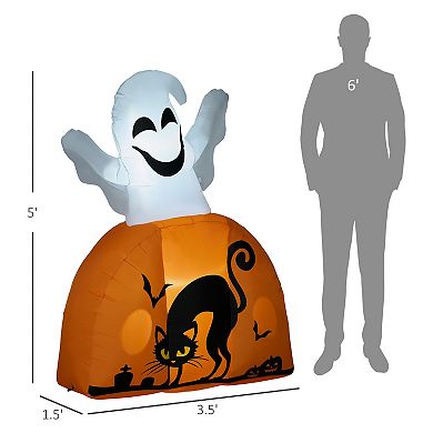 Homcom 5ft Halloween Inflatable Ghost With Pumpkin Base And Led Lights