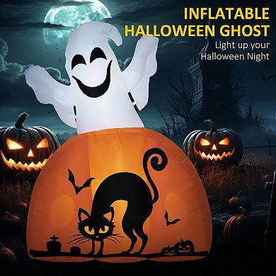 Homcom 5ft Halloween Inflatable Ghost With Pumpkin Base And Led Lights