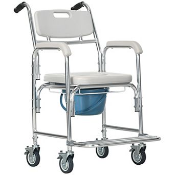 HOMCOM Shower Commode Wheelchair, Padded Seat, 330 lbs.