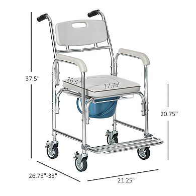 HOMCOM Shower Commode Wheelchair, Padded Seat, 330 lbs.