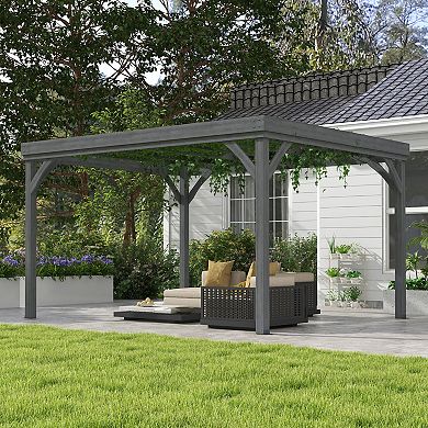 10' X 12' Outdoor Wood Pergola Gazebo With Stable Structure, Gray