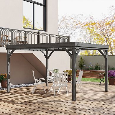 10' X 12' Outdoor Wood Pergola Gazebo With Stable Structure, Gray
