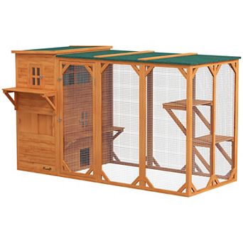 Pawhut Catio Outdoor Cat Enclosure, Large Cat House For 3 Kitties, Orange