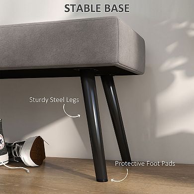 Homcom 39" End Of Bed Bench Upholstered Entryway Bench With Steel Leg Gray