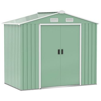 7' X 4' Outdoor Steel Tool Garden Shed Organizer W/ 2 Sliding Doors Light Green
