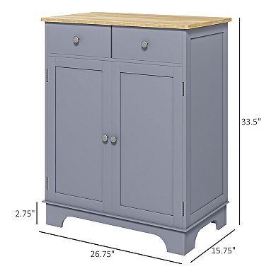 Kitchen Storage Cupboard Organizer Cabinet W/2 Drawers & Adjustable Shelf, White