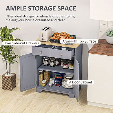 Kitchen Storage Cupboard Organizer Cabinet W/2 Drawers & Adjustable Shelf, White