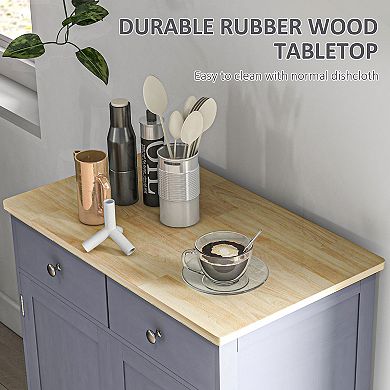 Kitchen Storage Cupboard Organizer Cabinet W/2 Drawers & Adjustable Shelf, White