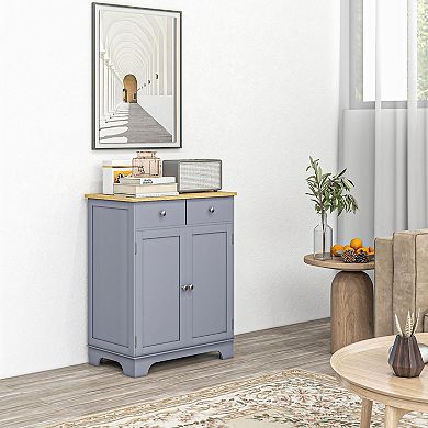 Kitchen Storage Cupboard Organizer Cabinet W/2 Drawers & Adjustable Shelf, White