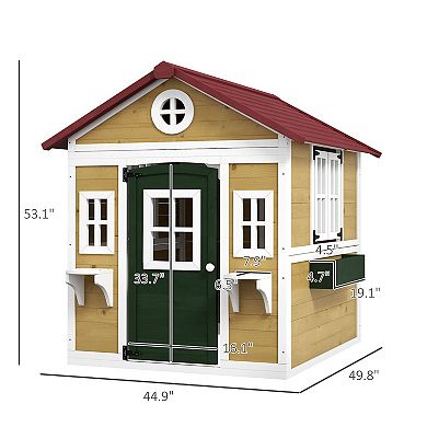Outsunny Playhouse For Kids With Doors, Windows, Planter Pots And Boxes