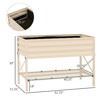 Outsunny Galvanized Raised Garden Bed With Legs And Storage Shelf, Cream