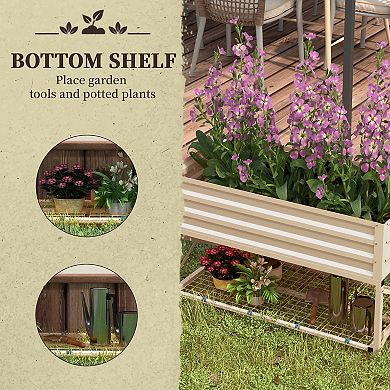 Outsunny Galvanized Raised Garden Bed With Legs And Storage Shelf, Cream