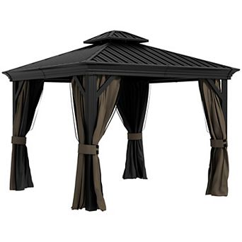 Outsunny 10ft x 10' Hardtop Patio Gazebo, Netting Curtains