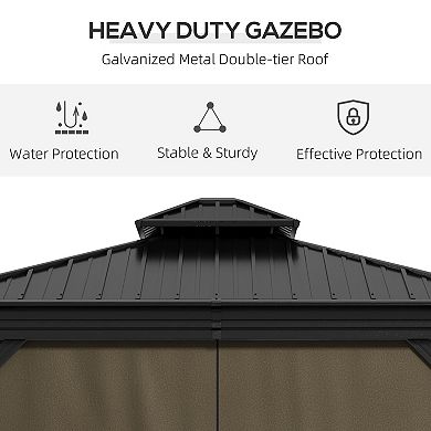 Outsunny 10ft x 10' Hardtop Patio Gazebo, Netting Curtains