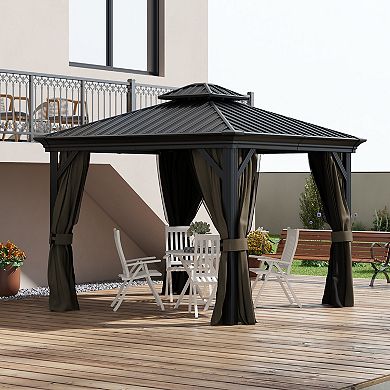 Outsunny 10ft x 10' Hardtop Patio Gazebo, Netting Curtains