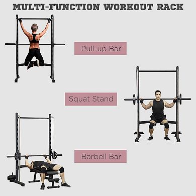 Soozier Adjustable Squat Rack With Pull Up Bar And Barbell Bar Bench Press