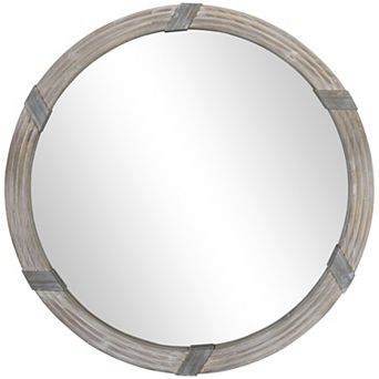 HOMCOM 30.75inch Wood Wall Mirror, Round Mirror for Wall Living Room