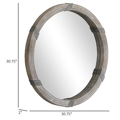 HOMCOM 30.75" Wood Wall Mirror, Round Mirror for Wall Living Room, Natural