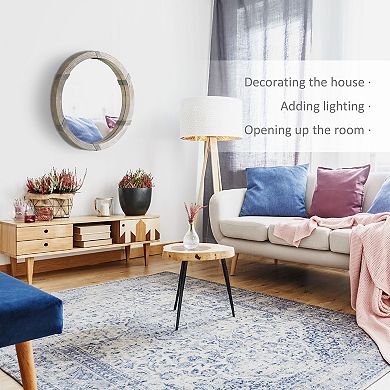 HOMCOM 30.75" Wood Wall Mirror, Round Mirror for Wall Living Room, Natural