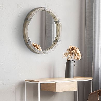 HOMCOM 30.75" Wood Wall Mirror, Round Mirror for Wall Living Room, Natural