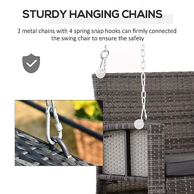 2 Person Wicker Porch Swing Chair, Hanging Patio Bench Seat, Grey