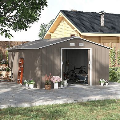 Outsunny 11' x 13' Storage Shed Garden Tool House w/ Vents Doors Gray