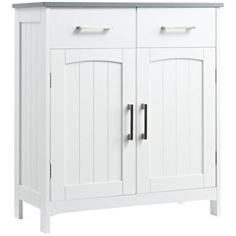 Modern Bathroom Floor Cabinet Freestanding Storage Cupboard W/ 2 Drawers, White