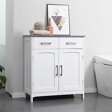 Modern Bathroom Floor Cabinet Freestanding Storage Cupboard W/ 2 Drawers, White